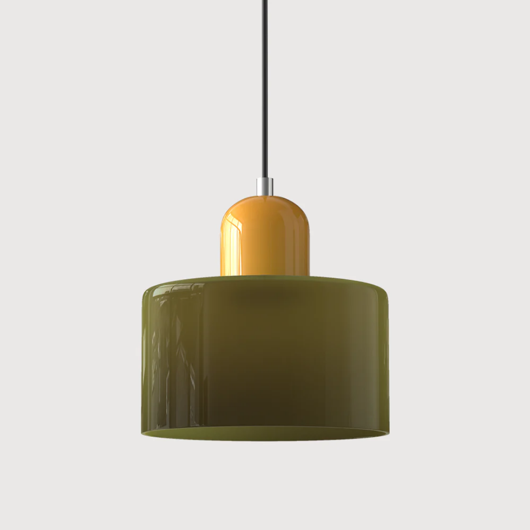 Charming retro glass pendant, adjustable height, creates a cozy atmosphere.