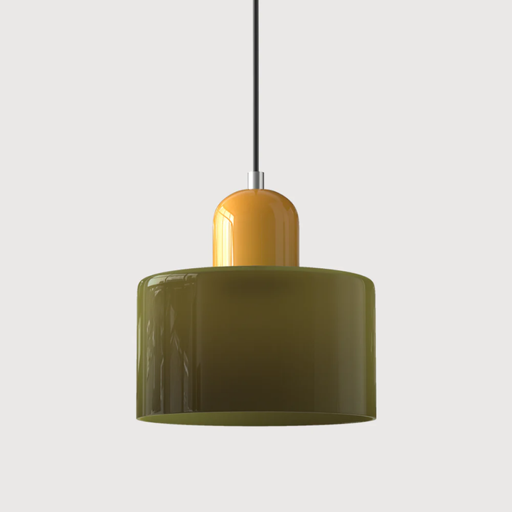 Charming retro glass pendant, adjustable height, creates a cozy atmosphere.
