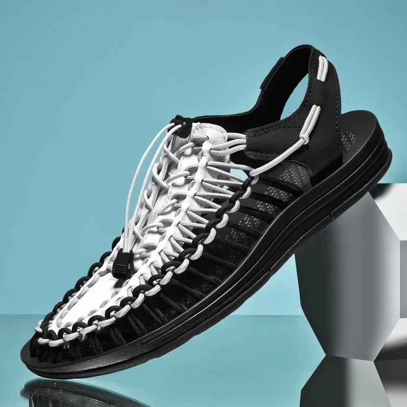 Men's closed toe mesh sandals with adjustable laces, perfect for summer and casual wear.