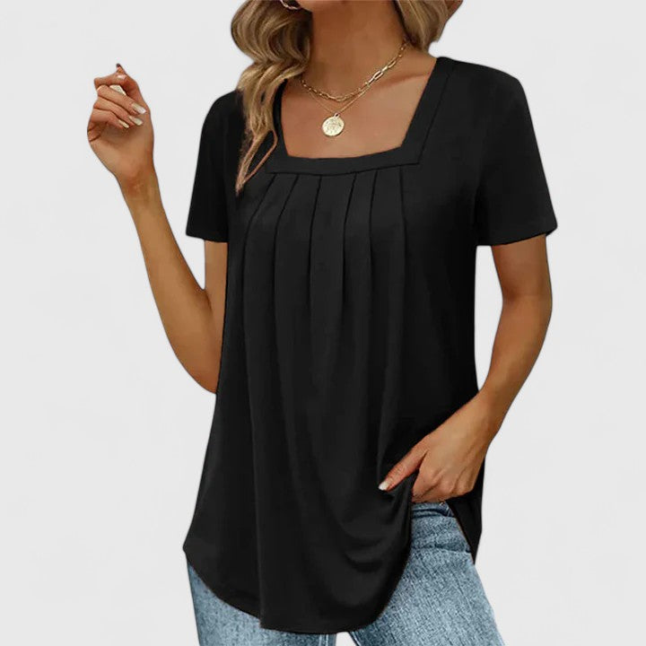 Versatile women's summer blouse with square neck & short sleeves. Perfect for office or casual wear.