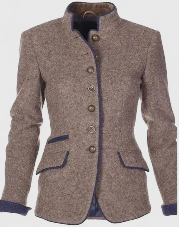 Versatile women's high collar cardigan, an elegant long sleeve piece for year-round layering.
