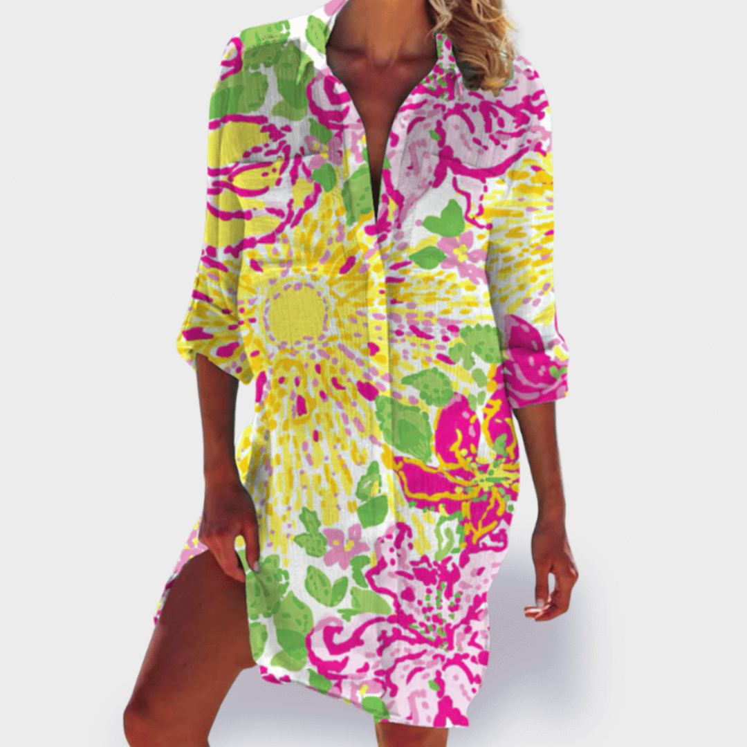 Women's vibrant lightweight summer midi dress, perfect for beach or vacation.