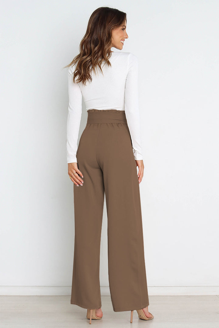 Women's high waist paperbag pants, versatile for casual to office, with a cute bow detail.