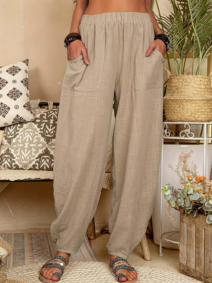 Women's Relaxed Fit Linen Trousers with Pockets