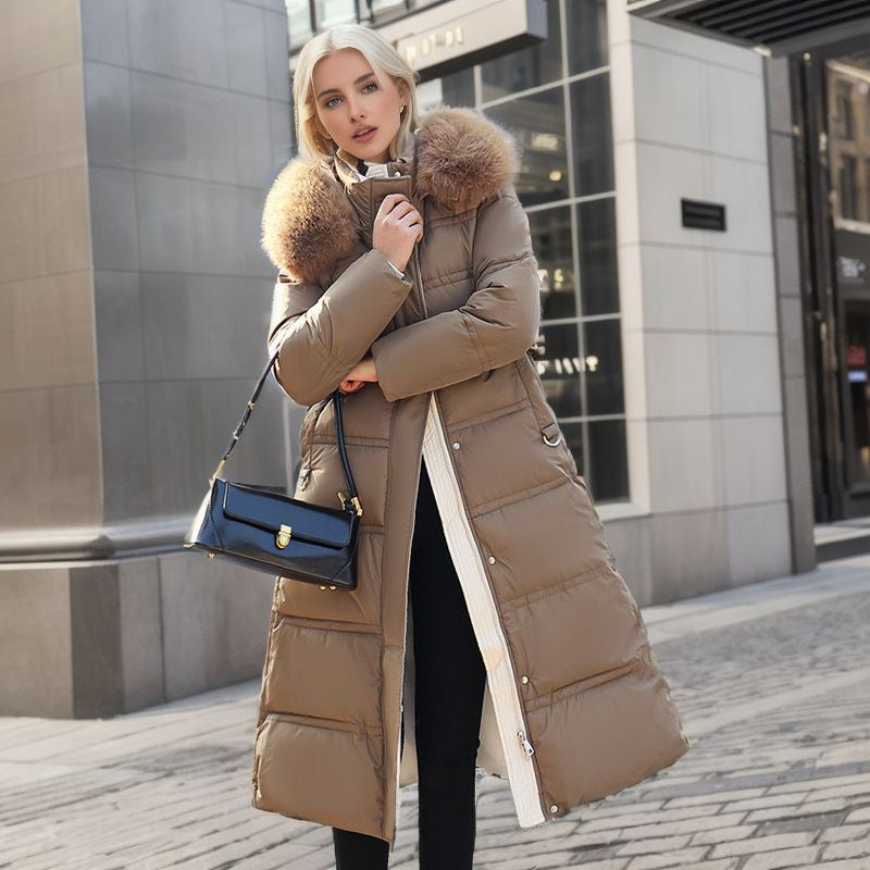 Elegant women's tailored coat for winter. Warm outerwear with a chic style & removable hood.