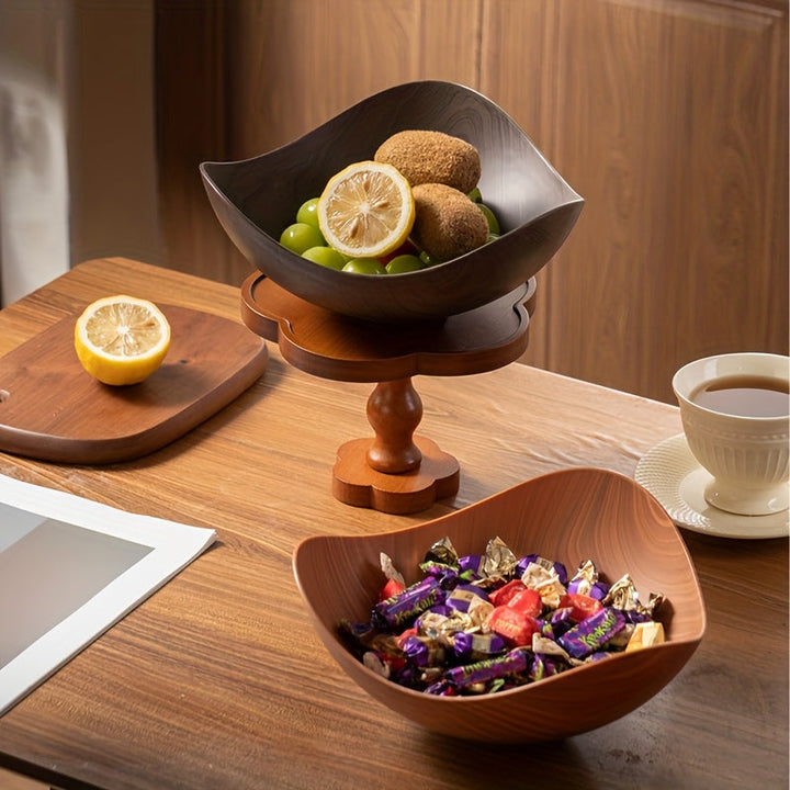 Stylish light brown wood look decorative bowl for fruits, snacks, or modern kitchen accents.