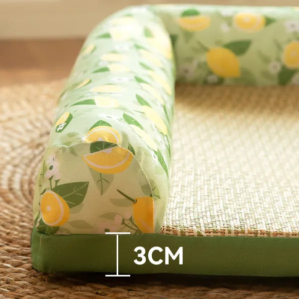 Breathable summer cooling mat for cats, featuring a supportive raised edge. Easy-clean pet bed for lasting comfort.