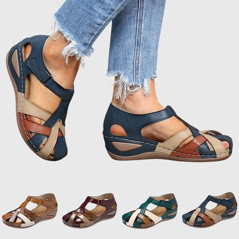 Adjustable women's wedge sandals providing orthopedic arch support and comfort, great for summer casual wear.