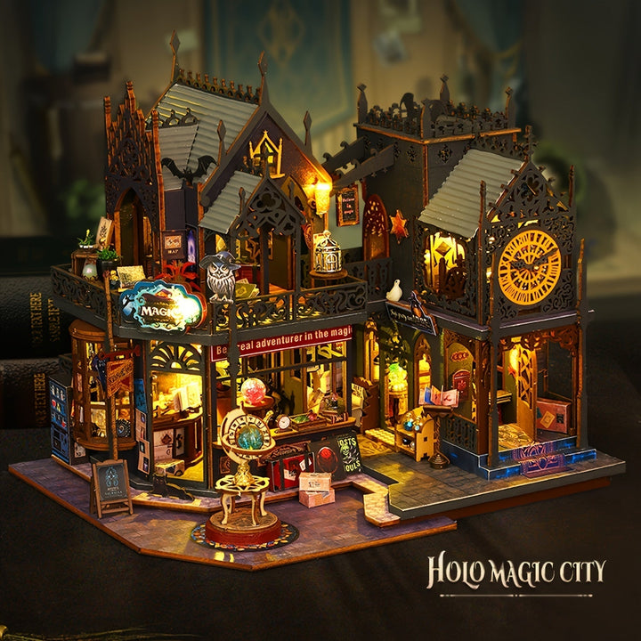 Unique gift idea: a captivating 3D wooden book nook puzzle with LED lighting, a fun craft project & decor.