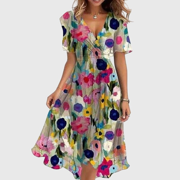 Stylish women's chic midi dress, an elegant flowy design with delicate flutter sleeves for a refined look.