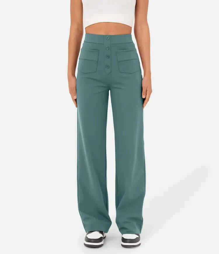 Women's High-Waisted Casual Trousers with Buttons