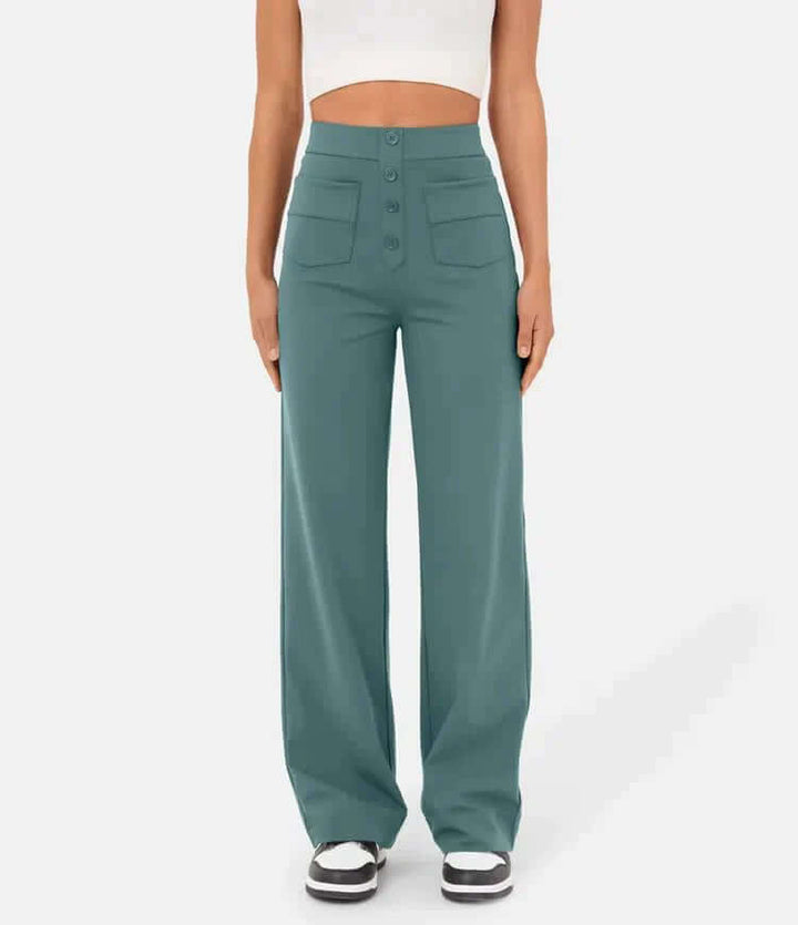 Women's High-Waisted Casual Trousers with Buttons