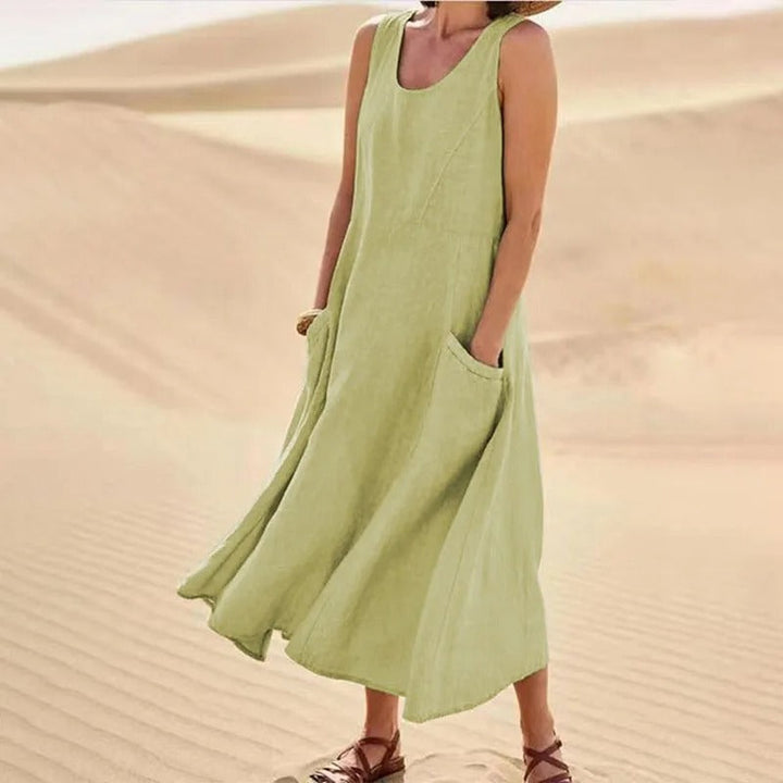 Daily wear women's sleeveless dress with pockets; designed for ultimate comfort & effortless style.