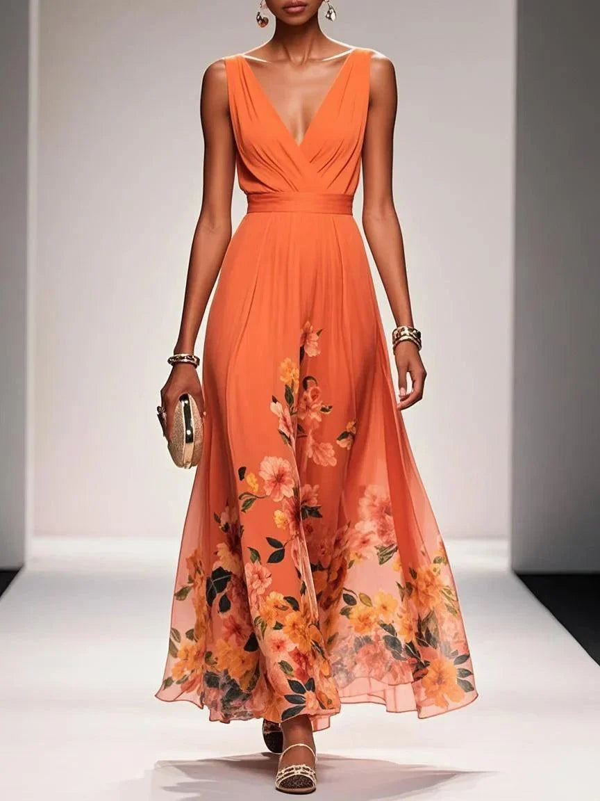 Hanger display: Elegant floral long summer maxi dress for women, a comfortable party dress.