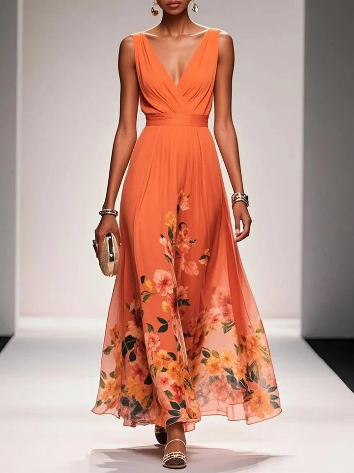 Hanger display: Elegant floral long summer maxi dress for women, a comfortable party dress.