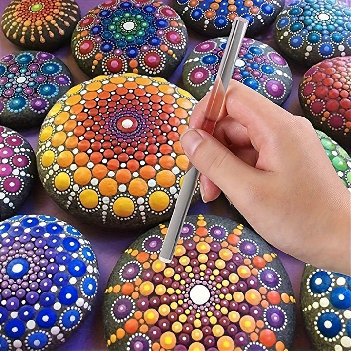 Comprehensive mandala dotting tools set, including stencils & brushes for rock art & creative painting.