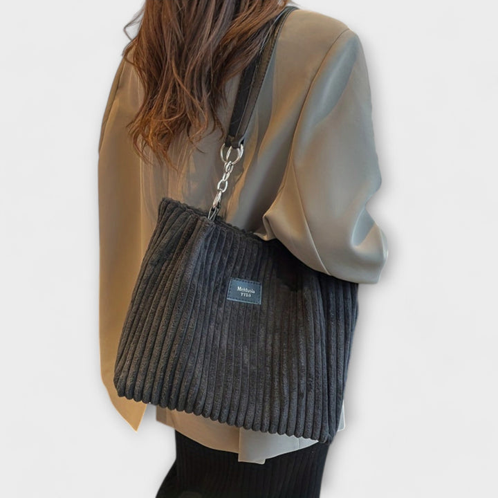 Textured soft corduroy women's everyday bag. Practical and fashionable casual shoulder bag for daily use.
