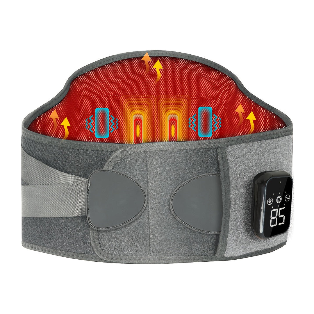 Cordless heated massage belt offers convenient back and waist pain relief anytime, anywhere.