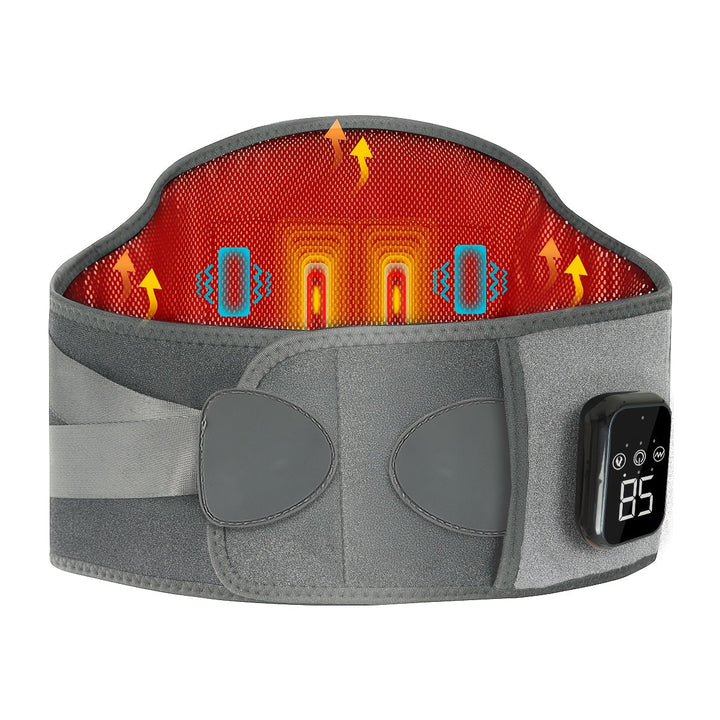 Cordless heated massage belt offers convenient back and waist pain relief anytime, anywhere.