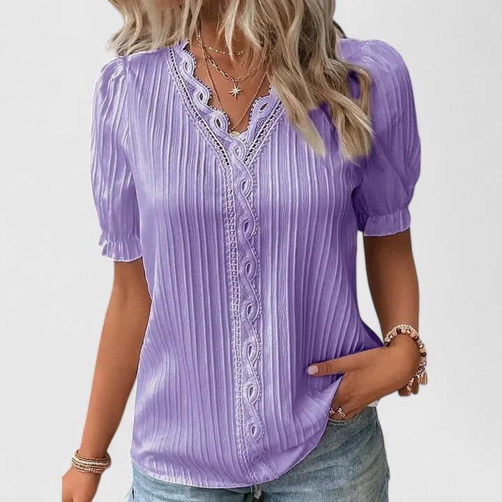 Stylish women's elegant V-neck blouse, ideal for summer fashion. Breathable & chic casual wear.