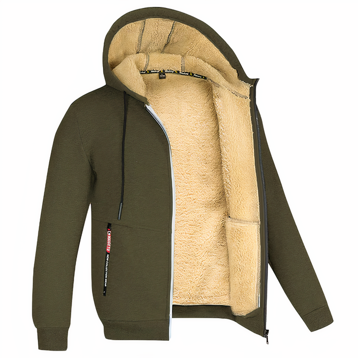 Stylish men's casual hooded winter jacket with full zip closure, ideal for daily wear.
