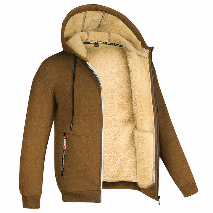 Versatile men's casual hooded zip jacket, excellent for winter layering and seasonal fashion.