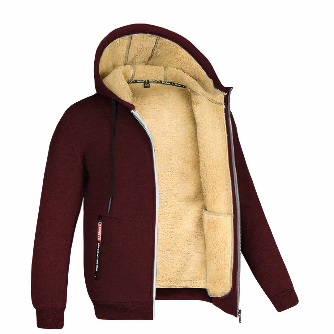 Men's warm hooded zip-up jacket for ultimate winter comfort and style.