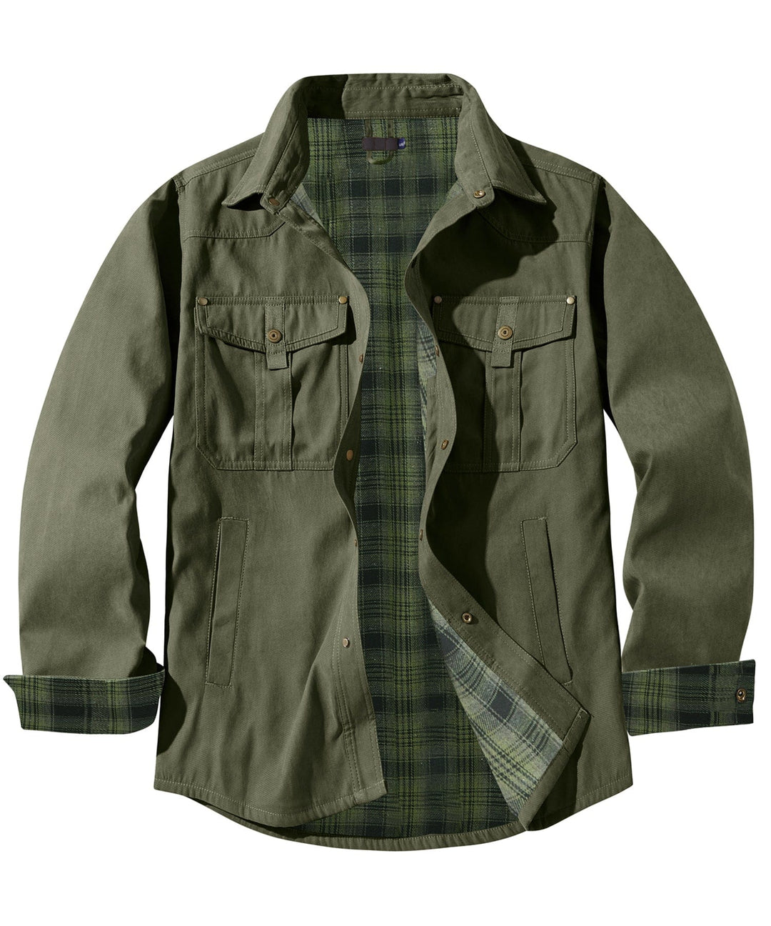 Men's durable insulated flannel jacket, essential cold weather apparel.