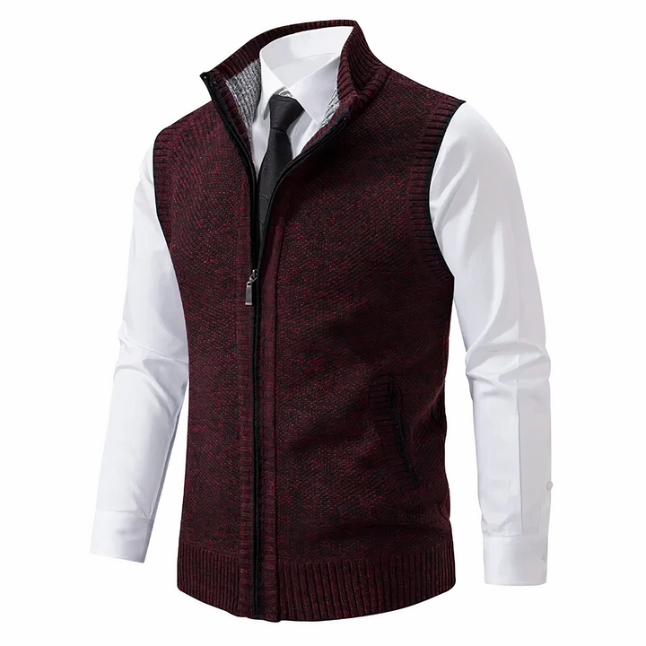 Sleek men's zip-up vest, a modern sleeveless jacket offering versatile style & everyday comfort for any casual outfit.