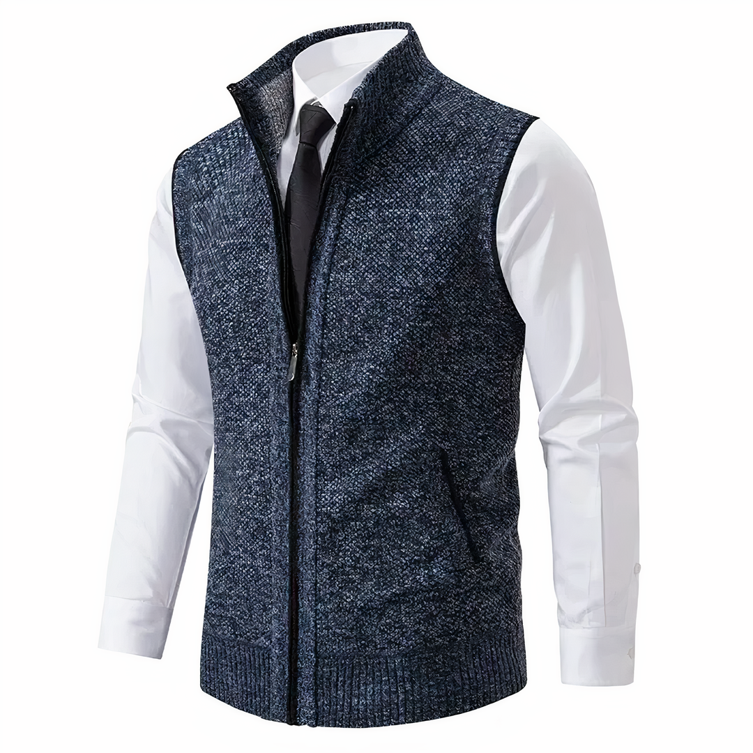 Essential men's layering zip-up vest, perfect for spring or fall fashion, adding comfort & style to outerwear.