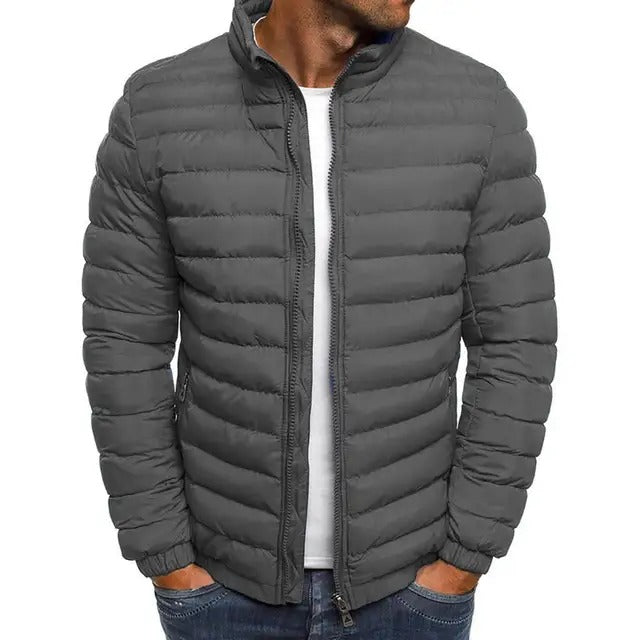 Stylish men's transitional jacket. Lightweight, stand-up collar for versatile casual outerwear in mid-season.