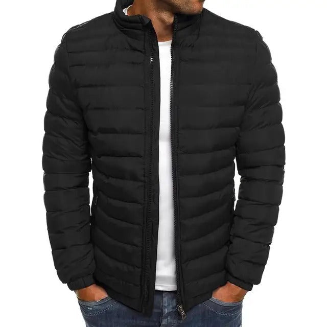 Men's mid-season jacket with stand-up collar, lightweight & versatile for everyday casual wear.