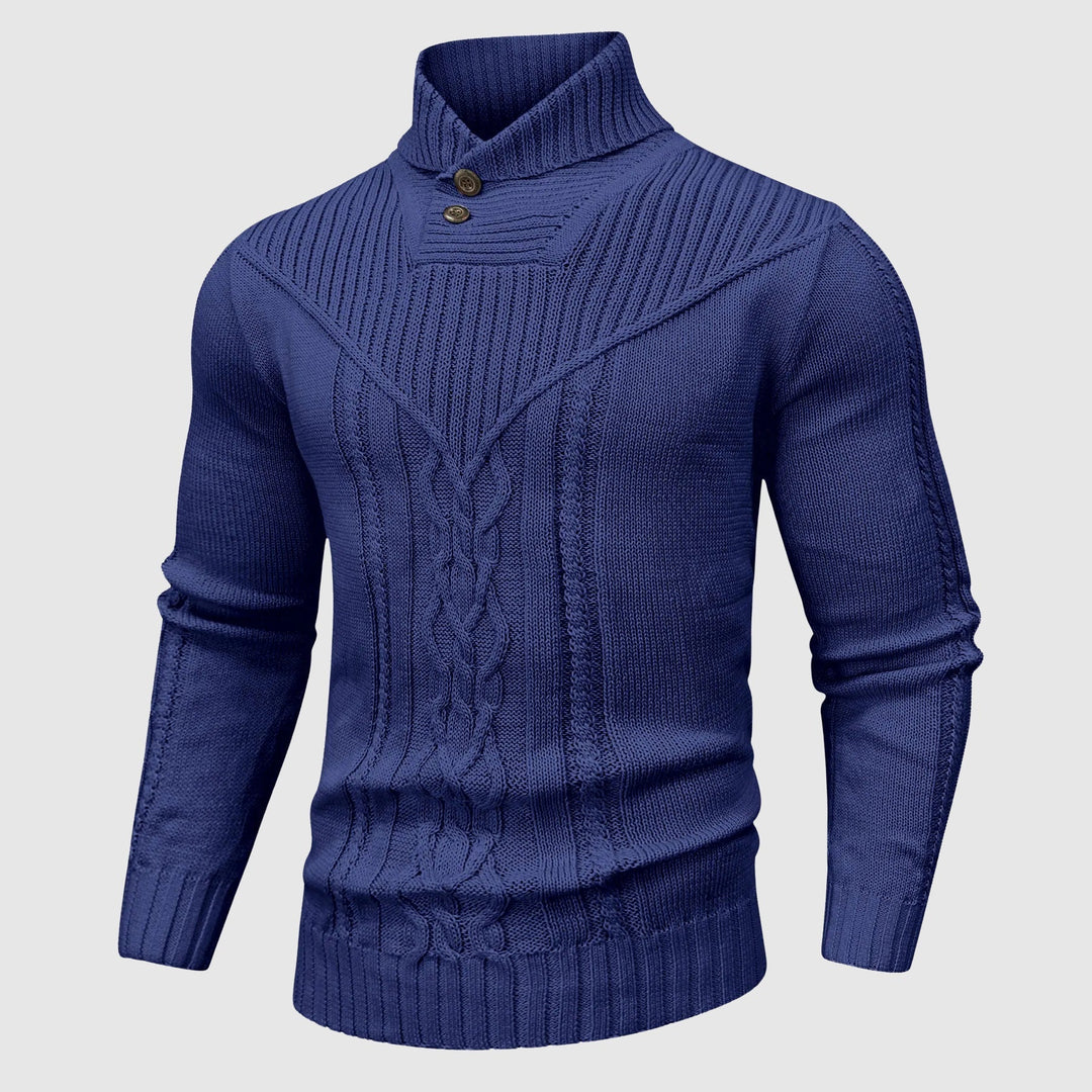 Cozy men's cable knit sweater, perfect for winter layering and timeless style.