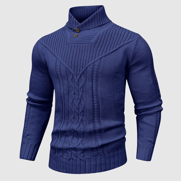 Cozy men's cable knit sweater, perfect for winter layering and timeless style.