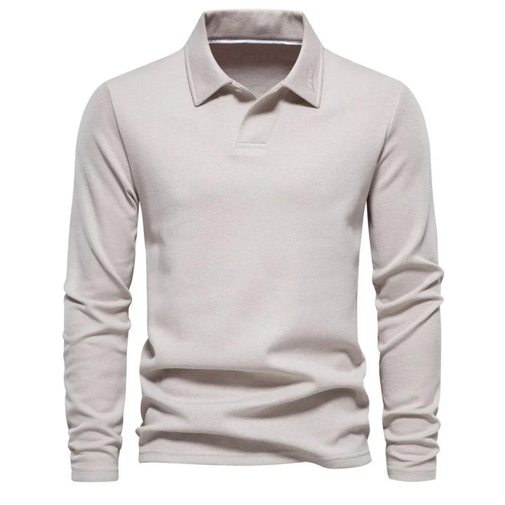 Versatile men's long-sleeve knit polo sweater, ideal for smart casual looks and comfortable everyday style.