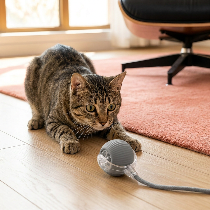 Stimulating interactive cat ball with a fluffy tail, perfect for satisfying your cat's hunting urge.