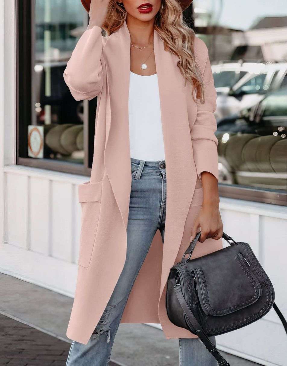 Soft, comfortable long open front cardigan for women, ideal for effortless casual style and cozy layering.