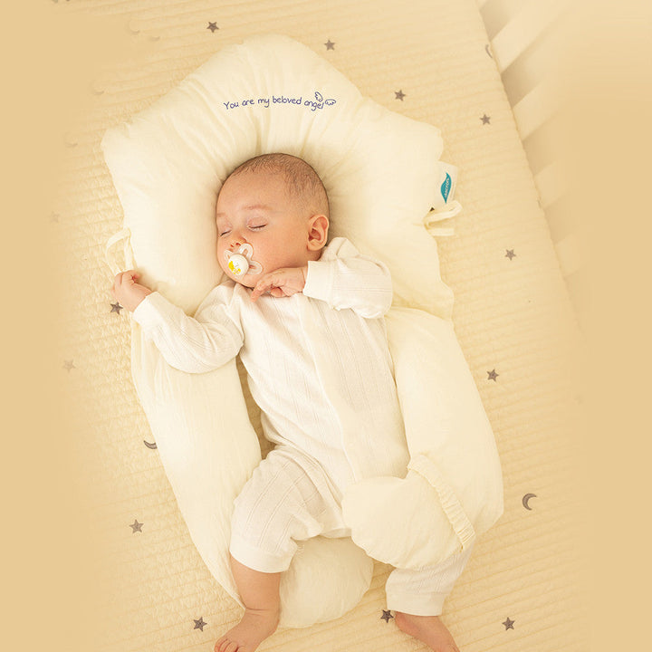 Antibacterial baby sleep cushion offers ergonomic head & body support for infants. Ensures a safe, comfortable rest.