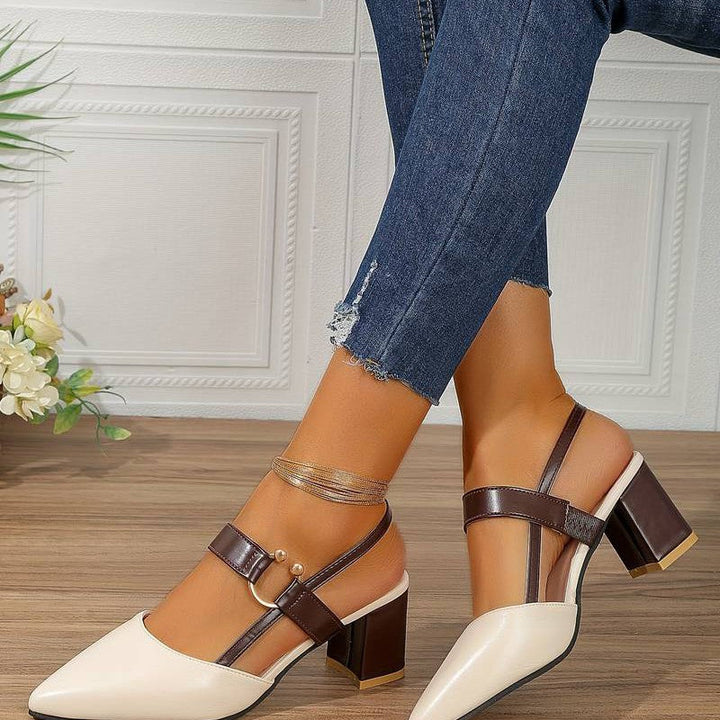 Dark green women's pointed toe block heels, orthopedic for all-day comfort and elegant style.