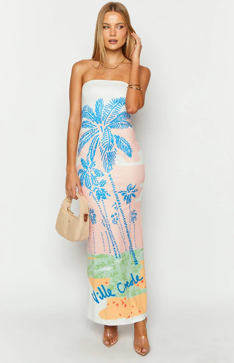 Long flowy floral maxi dress for women, dreamy print, ideal for elegant summer fashion.