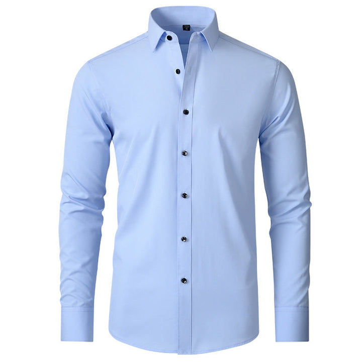 Versatile men's wrinkle-resistant dress shirt, slim fit & long sleeve. Easy-care for business casual or formal fashion.