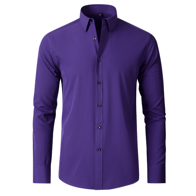 Professional men's long sleeve slim fit dress shirt. Wrinkle-resistant for sharp office wear and effortless style.