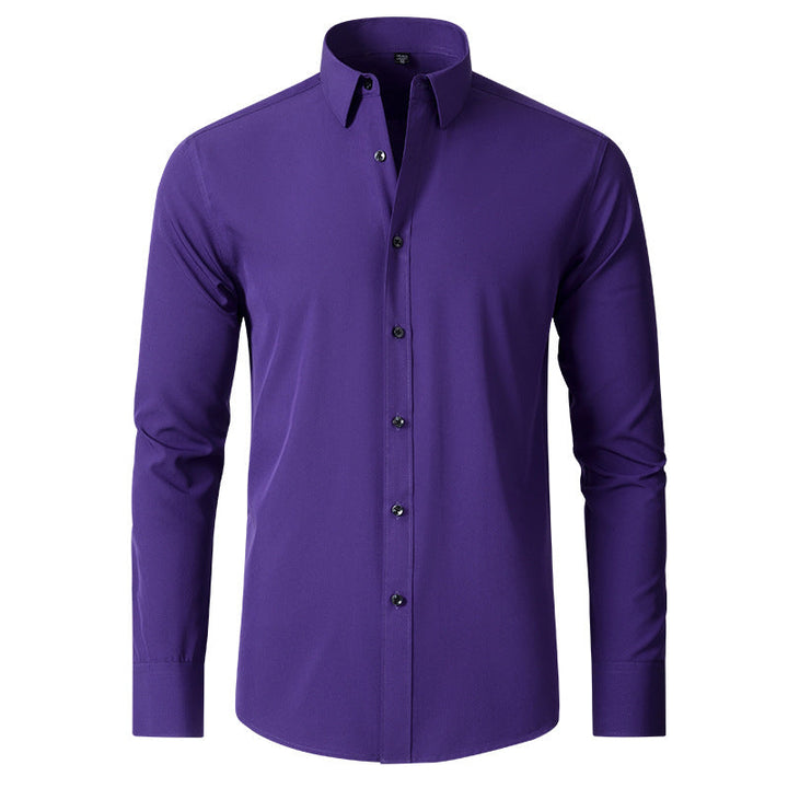 Professional men's long sleeve slim fit dress shirt. Wrinkle-resistant for sharp office wear and effortless style.
