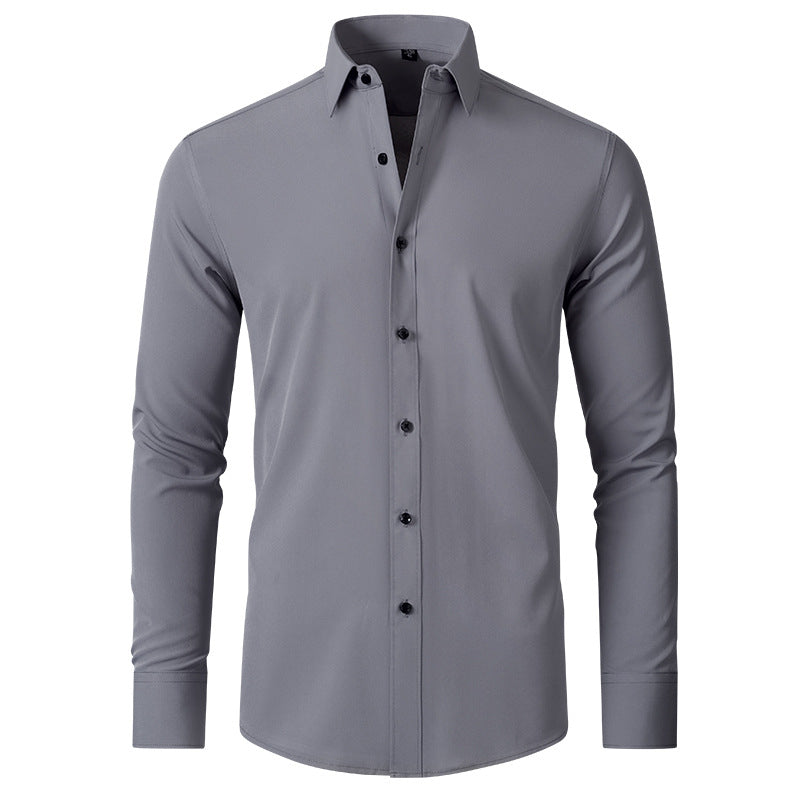 Effortless men's wrinkle-resistant slim fit dress shirt. Long sleeve, ideal for everyday office wear or men's fashion.