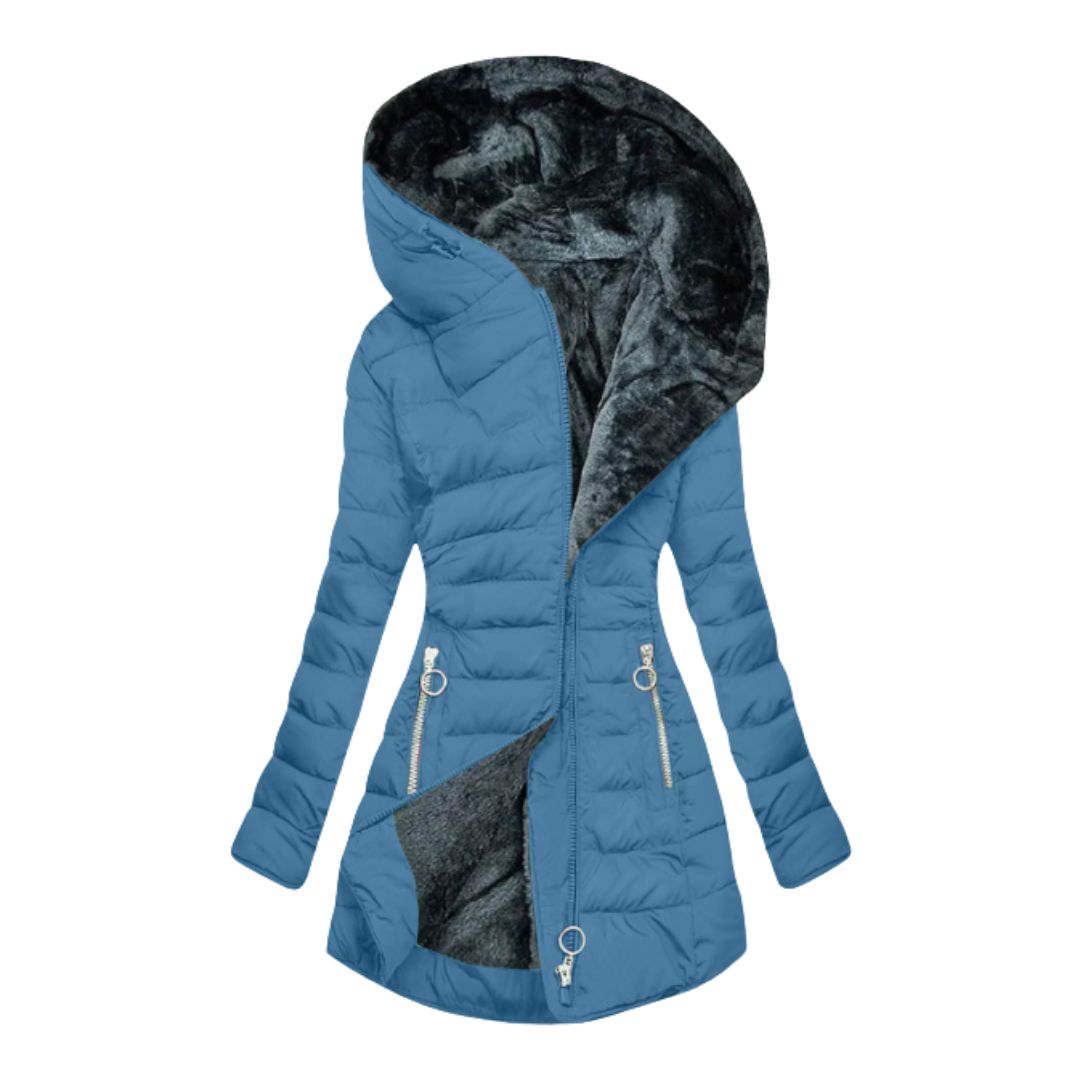 Practical women's waterproof winter jacket with secure pockets, keeping you warm in cold, wet weather.