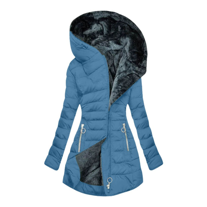 Practical women's waterproof winter jacket with secure pockets, keeping you warm in cold, wet weather.