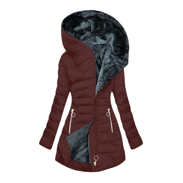 Detail of the cozy fleece lining inside a women's waterproof winter coat, ensuring maximum warmth.