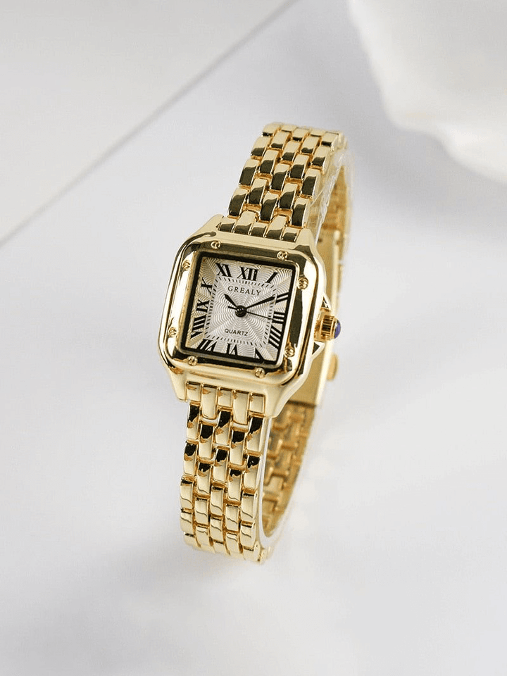 Elegant women's square quartz watch, a modern fashion accessory with precision movement.