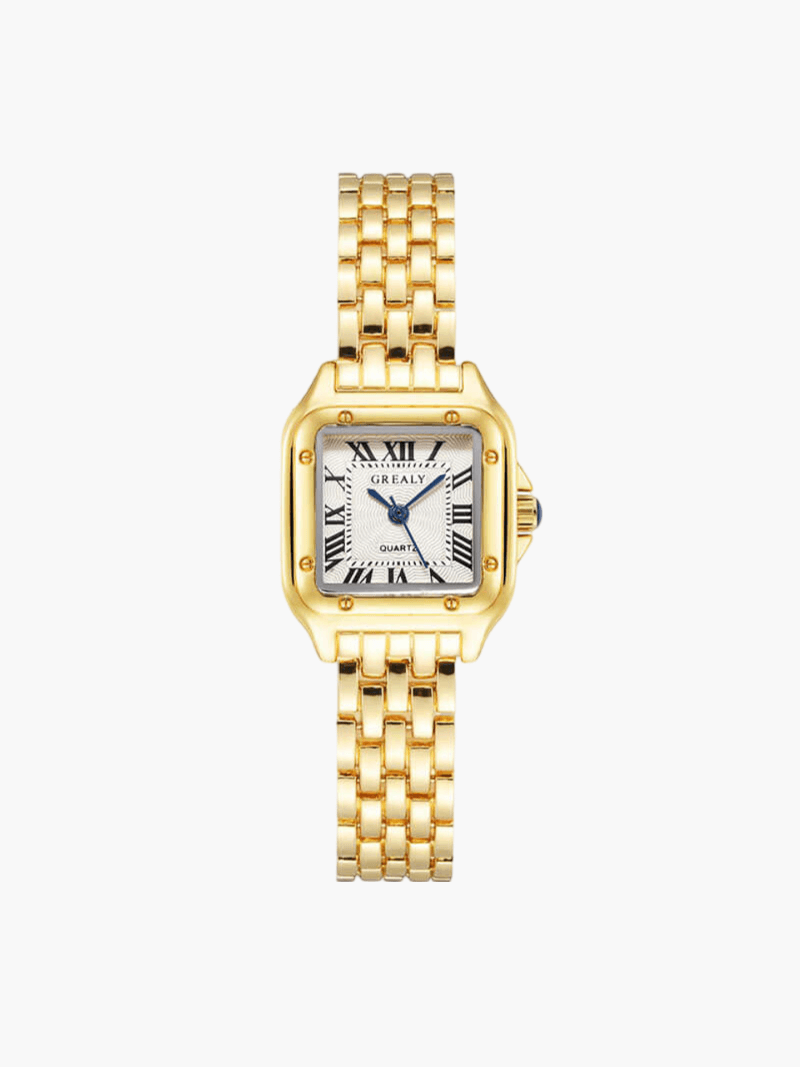 Stylish silver women's square quartz watch, a modern and elegant timepiece for fashion-forward women.