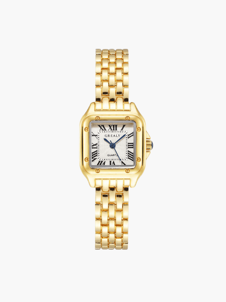 Stylish silver women's square quartz watch, a modern and elegant timepiece for fashion-forward women.